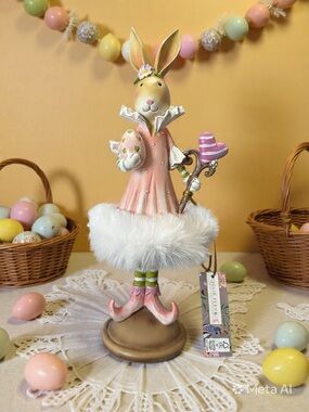 Jolie Fleur Spring Collection Pastel Pink Bunny Figurine Holiday Decor (NWT)